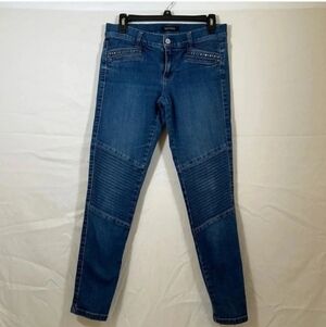 White House Black Market Blue Moto-Panel Skinny Jeans